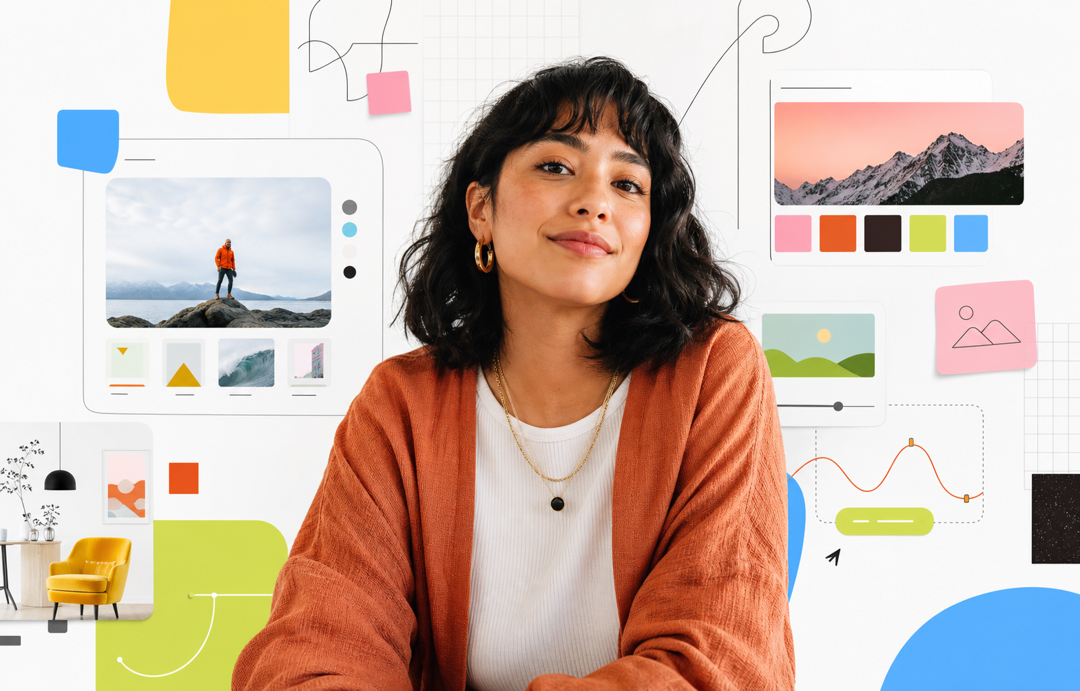 AI-generated fictional founder reviewing previous website work